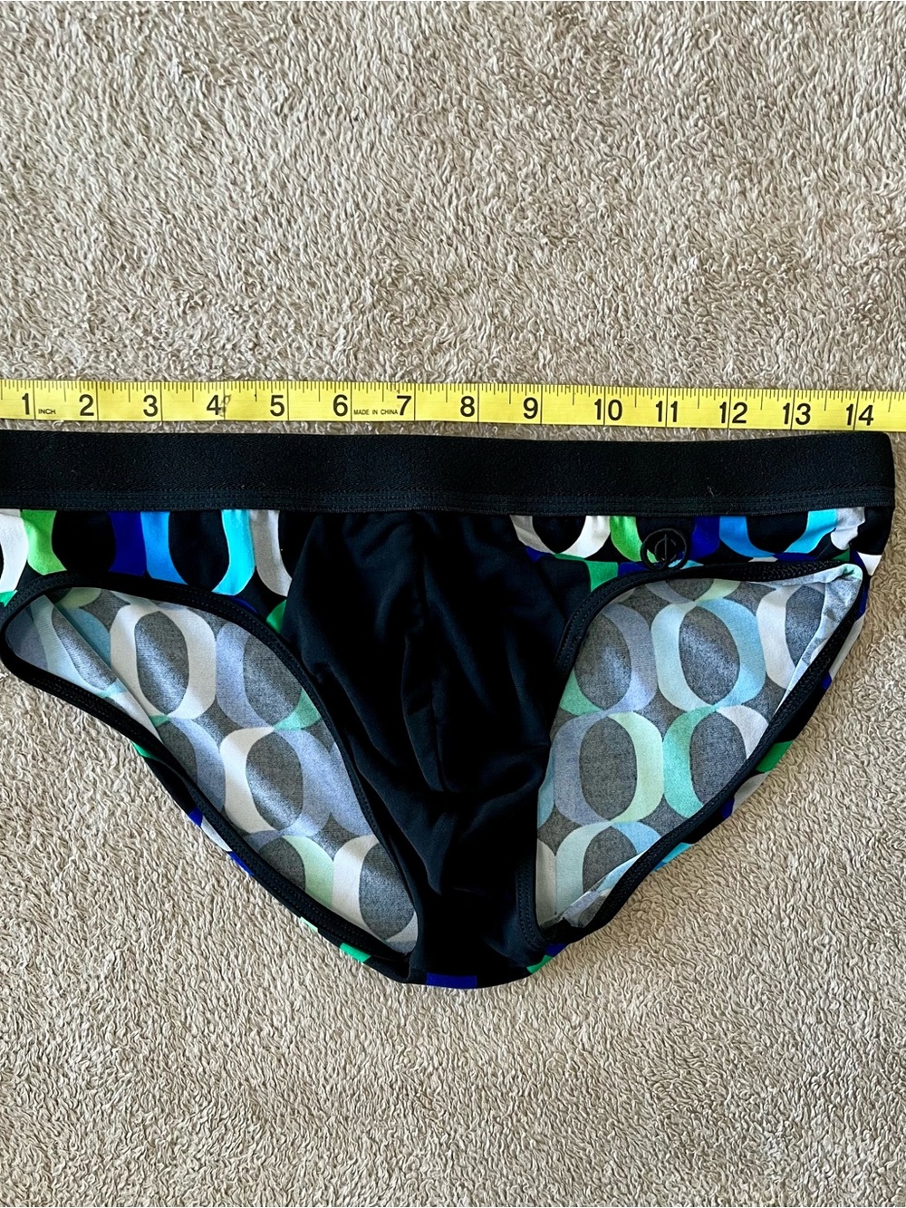 Men's Black Briefs with Blue & Green Accent Pattern - Picture 3 of 4